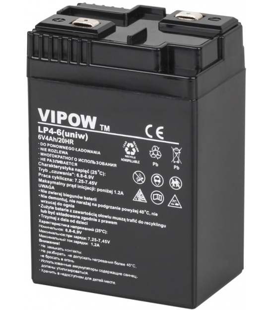 Akumulator żelowy VIPOW 6V 4Ah (uniwersalny)