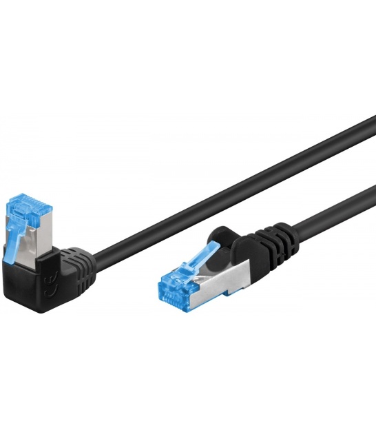 Kabel Patchcord Cat 6 S/FTP PIMF (1x90°) RJ45/RJ45 0.5m czarny