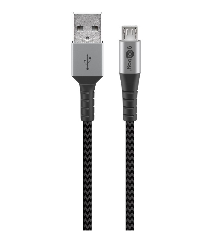 Kabel tekstylny Micro USB / USB-A z metalowymi wtyczkami 0,5m Goobay