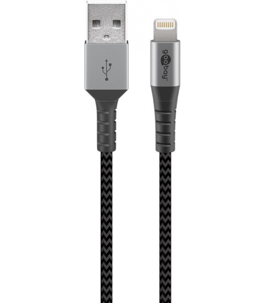 Kabel tekstylny iPhone Lightning / USB-A z metalowymi wtyczkami 2m Goobay