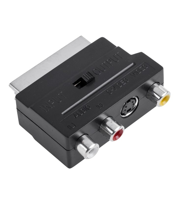 Złącze adapter EURO - SVHS, 3x RCA  z przełącznikiem IN+OUT