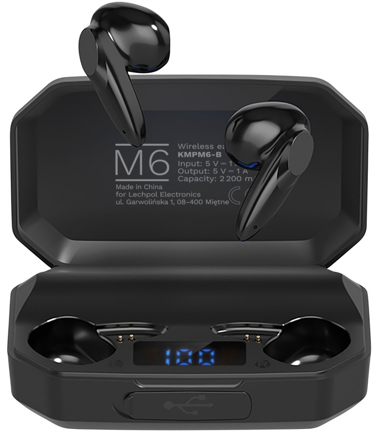 Bezprzewodowe słuchawki douszne z power bankiem Kruger&Matz M6 - kolor czarny