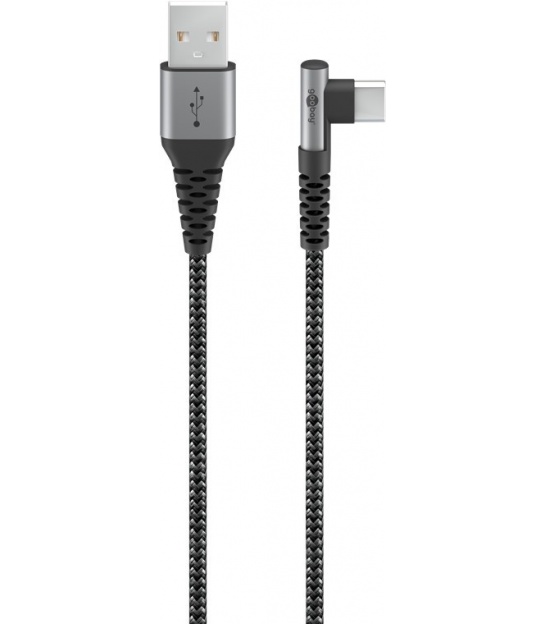 Kabel tekstylny USB-C™ / USB-A z metalowymi wtyczkami (wtyk kątowy 90°) 2m Goobay