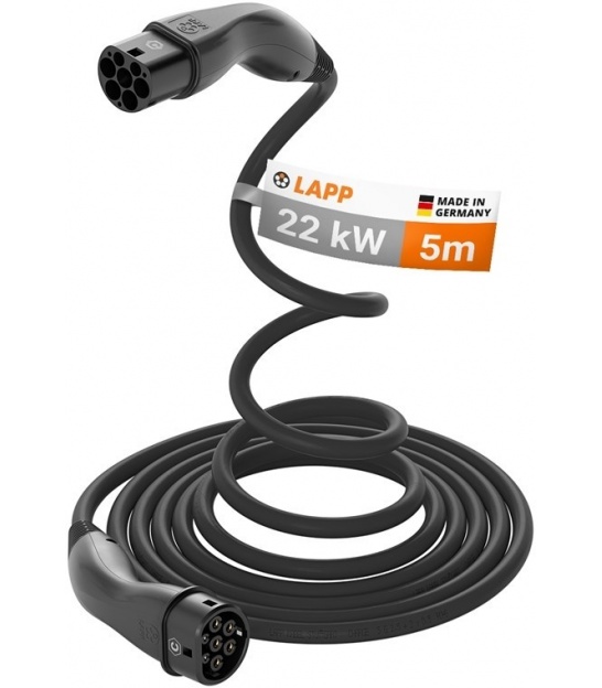 HELIX® Kabel do ładowania samochodu elektrycznego Typu 2, do 22 kW, 5 m, czarny