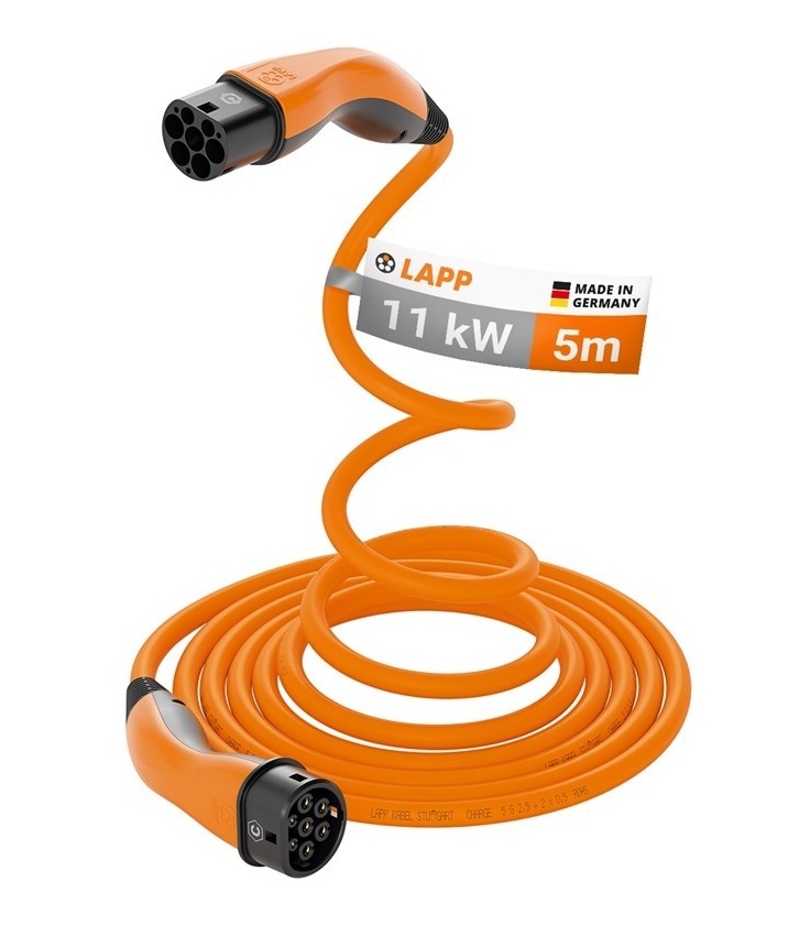 HELIX® Kabel do ładowania samochodu elektrycznego Typu 2, do 11 kW, 5 m, pomarańczowy
