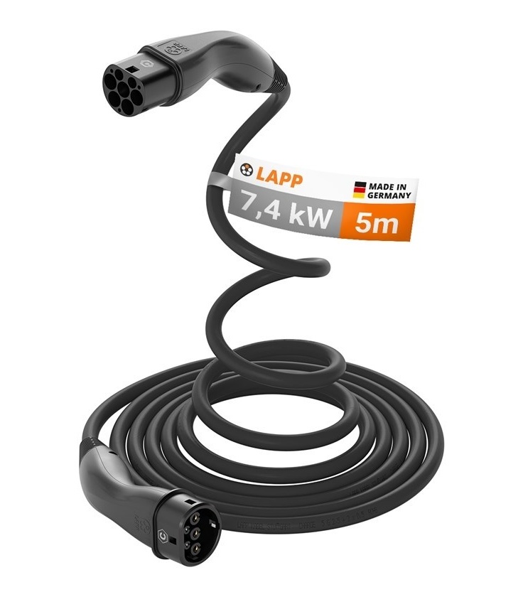 HELIX® Kabel do ładowania samochodu elektrycznego Typu 2, do 7,4 kW, 5 m, czarny