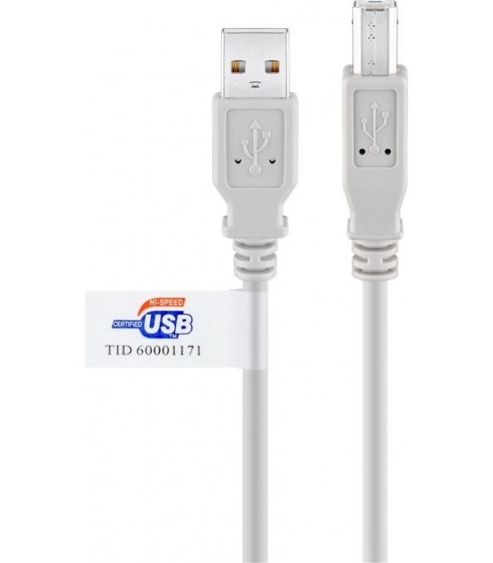 Kabel USB 2.0 Hi-Speed z certyfikatem USB, szary Wtyk USB 2.0 (typ A) Wtyk USB 2.0 (typ B)