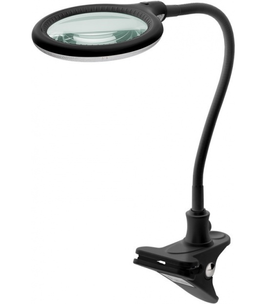 Lampa lupa LED z zaciskiem, 6 W, czarny 480 lm, szklana soczewka 100 mm, powiększenie 1,75x, 3 dioptrie