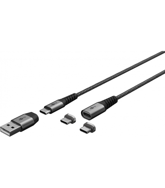 Kabel do ładowania USB-C 2w1 magnetyczny, kabel tekstylny USB, (gwiezdna szarość/srebrny), 1 m