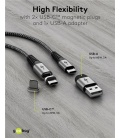 Kabel do ładowania USB-C 2w1 magnetyczny, kabel tekstylny USB, (gwiezdna szarość/srebrny), 1 m
