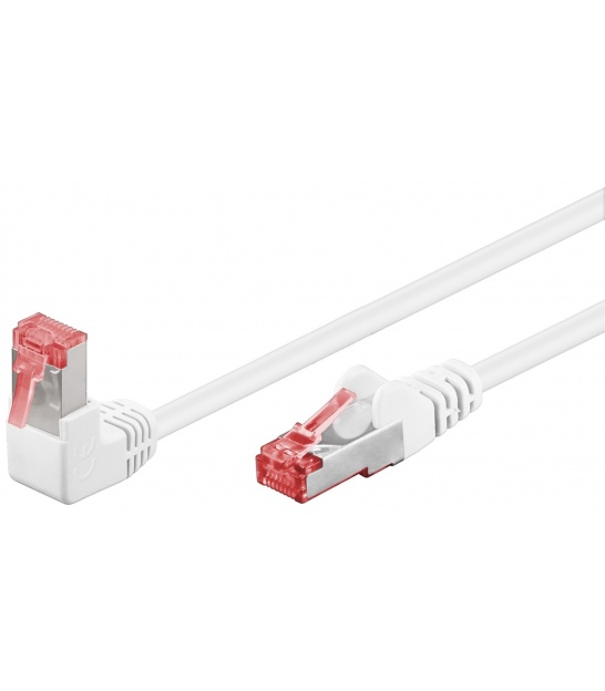 CAT 6 kabel krosowy 1x 90° pod kątem, S/FTP (PiMF), biały, 1 m żyła miedziana (CU), powłoka kabla bezhalogenowego (LSZH), 