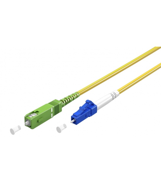 Kabel światłowodowy (FTTH), Singlemode (OS2) Yellow, żółty (Simplex), 2 m światłowód (FOC), Wtyk SC-APC (8°) Wtyk LC (U