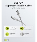 Super miękki kabel tekstylny USB-C z metalowymi złączami, 2 m, biały elegancki i wyjątkowo wytrzymały kabel połączeniowy