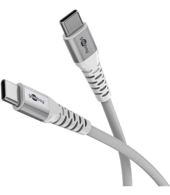 Super miękki kabel tekstylny USB-C z metalowymi złączami, 2 m, biały elegancki i wyjątkowo wytrzymały kabel połączeniowy
