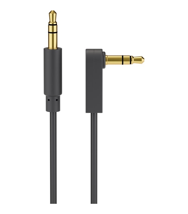 Kabel połączeniowy audio AUX, 3,5 mm stereo 3-pin, wąski, CU, kątowy Wtyk jack 3,5 mm (3-pinowy, stereo) Wtyk jack 3,5 mm (3
